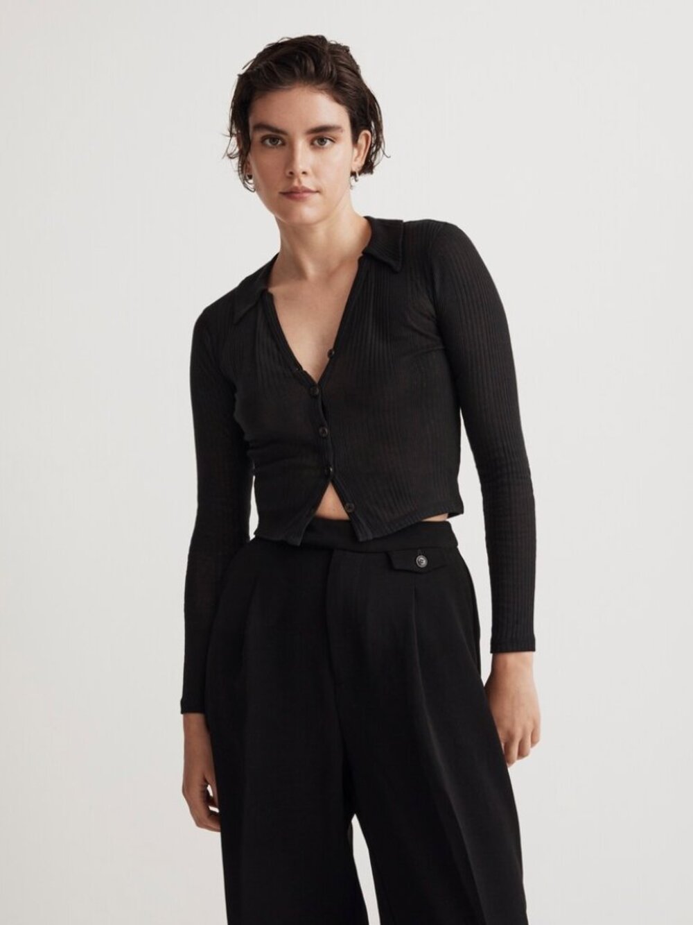 Madewell Variegated Button Down Crop Top